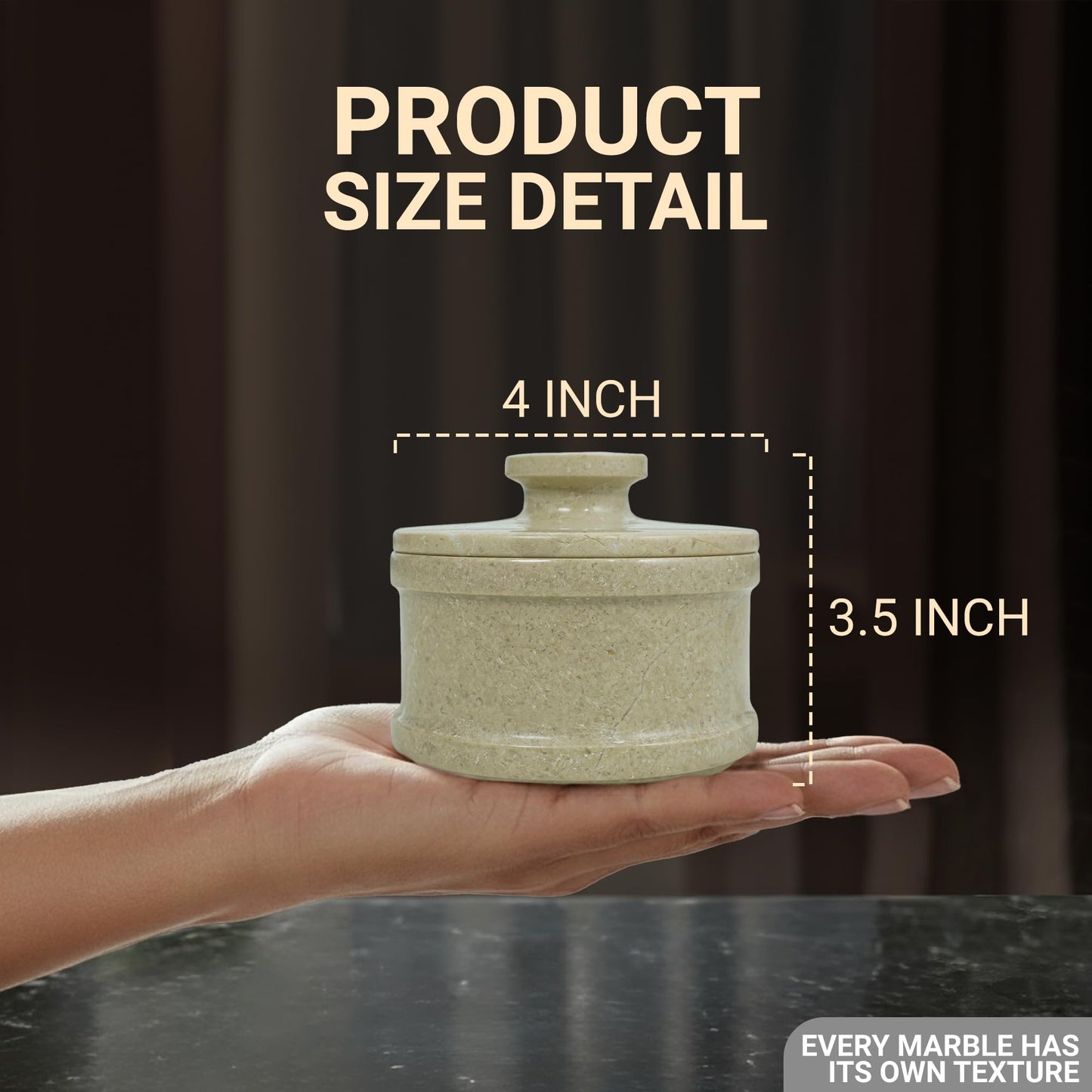 UrbanFocal Marble Salt Cellar with Lid 3.5" Inch Verona Salt Box, Seasoning Container & Spice Jars, Stone Salt Holder for Counter, Spice Jar, Verona