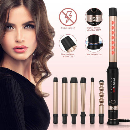 Infrared 8 in 1 Curling Iron Set with 8 Ceramic Barrels Interchangeable, Hair Curler Wand for Long Hair, Professional Curling Wand Set with LED Temperature Control, Glove and 2 Hair Clips