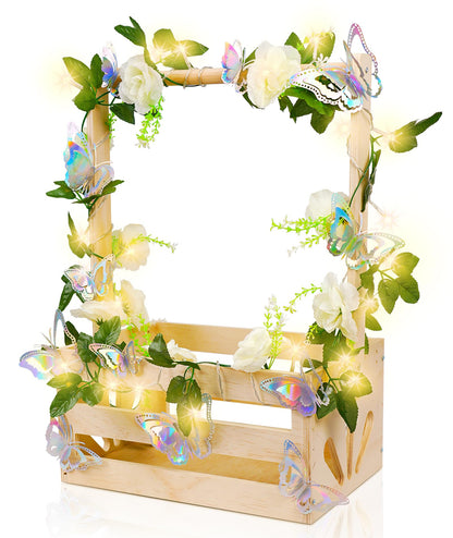 Wooden Baby Shower Crate Closet-Baby Shower Basket with String Lights Butterfly Welcome Gift Basket Wooden Crate for Baby Gift Basket Newborn Boys Girls Pregnancy Gifts-Small Baby Shower Gifts