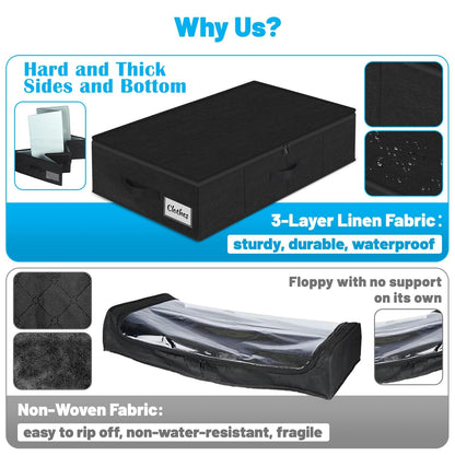 Under Bed Storage Container Bin 3 Pack, Low Profile Foldable Underbed Clothes Storage Organizer W/ Ultra Thick Fabric and Sturdy Bottom/Sides, Dual Zipper Storage Box for Dorm and Home 30x16x6.7"