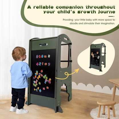 Toddler Kitchen Step Stool,Kids Standing Tower, Removable Anti-Drop Railing Safety Rail,A Anti-tip Structure More Stable, Natural Wooden