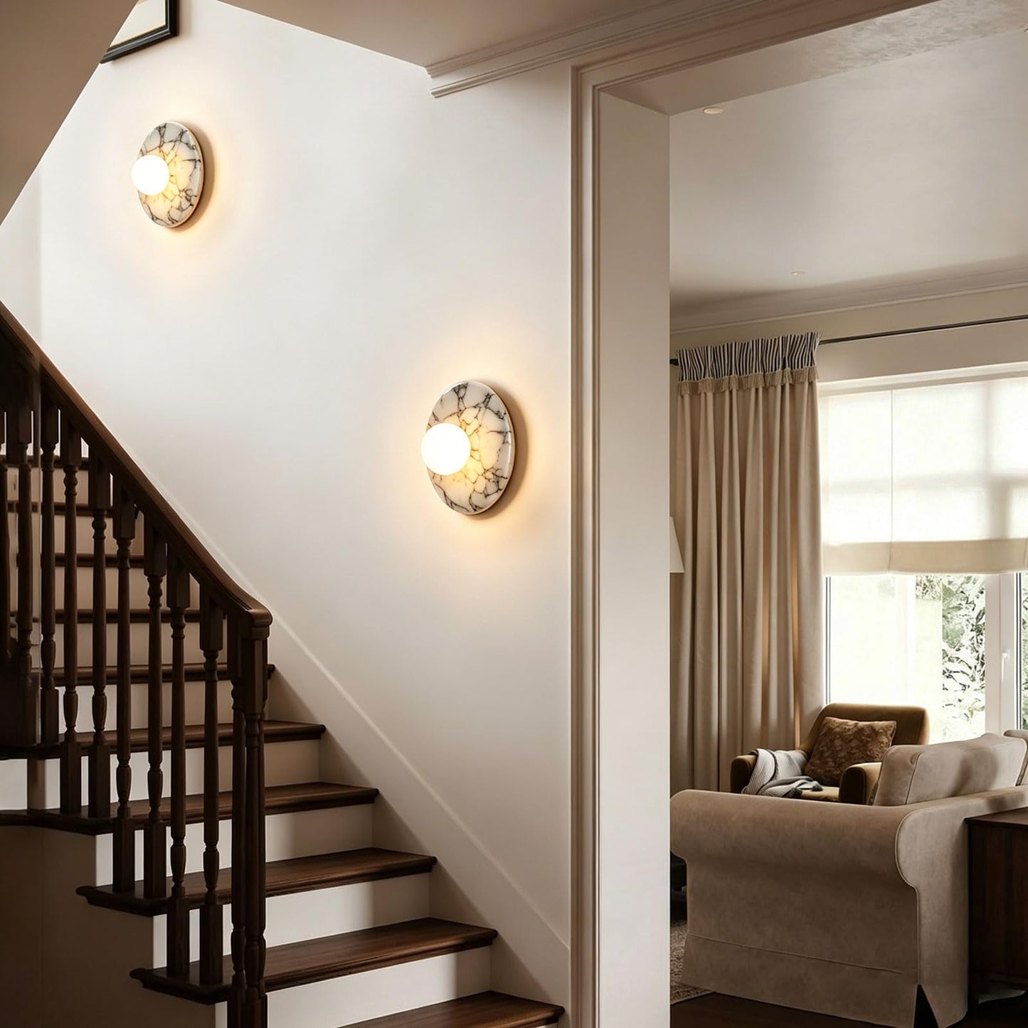 YMDHFS Natural Alabaster Wall Sconce White Marble Sconce with Glass Globe Mid Century Marble Stone Wall Mount Lamp Hardwired for Living Room Dining Room Stairs Bedroom Cafe Hallway
