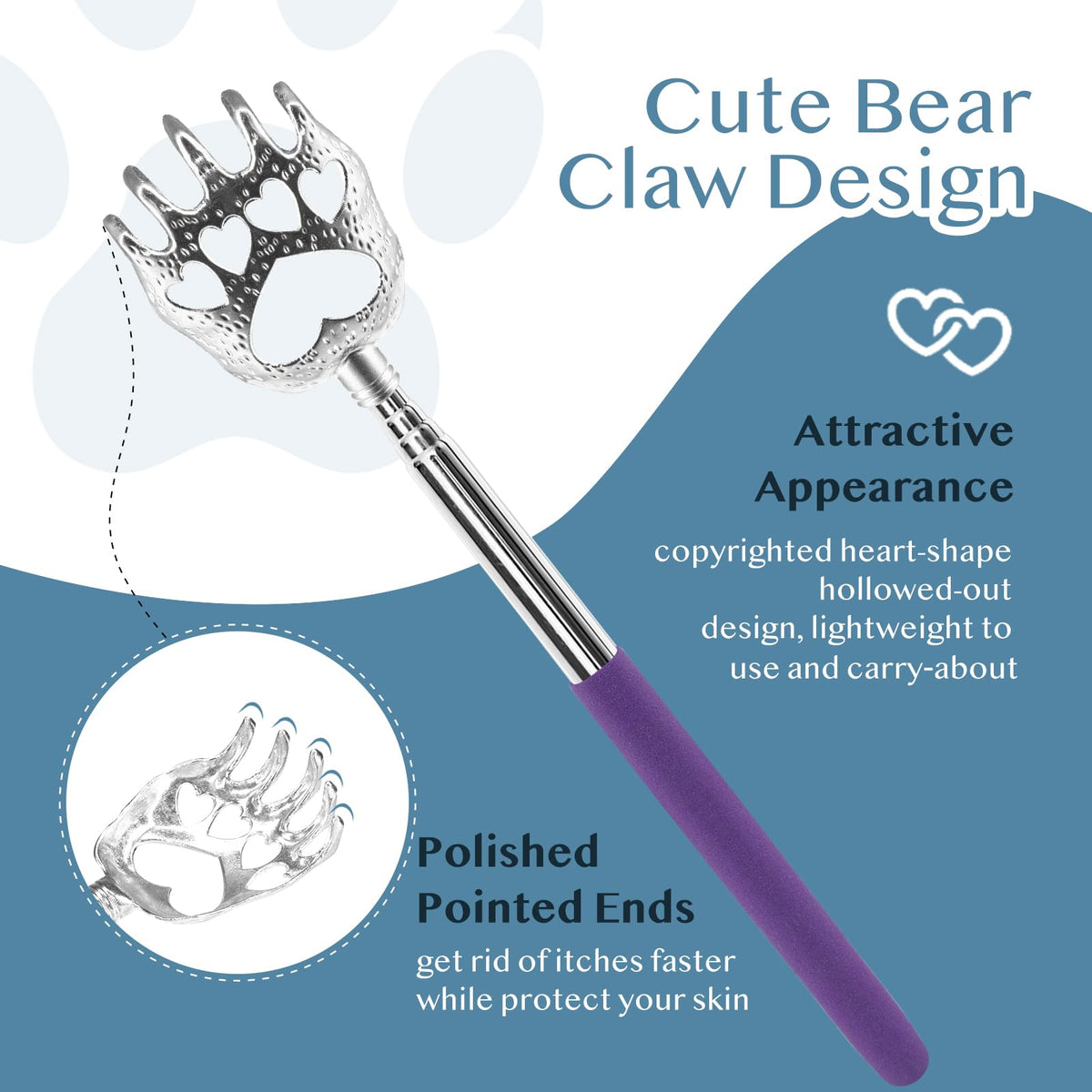 Plazuria (4-Pack) Portable Extendable Telescopic Bear Claws Metal Back Scratchers/Hand Massager/Backslap with Rubber Handles