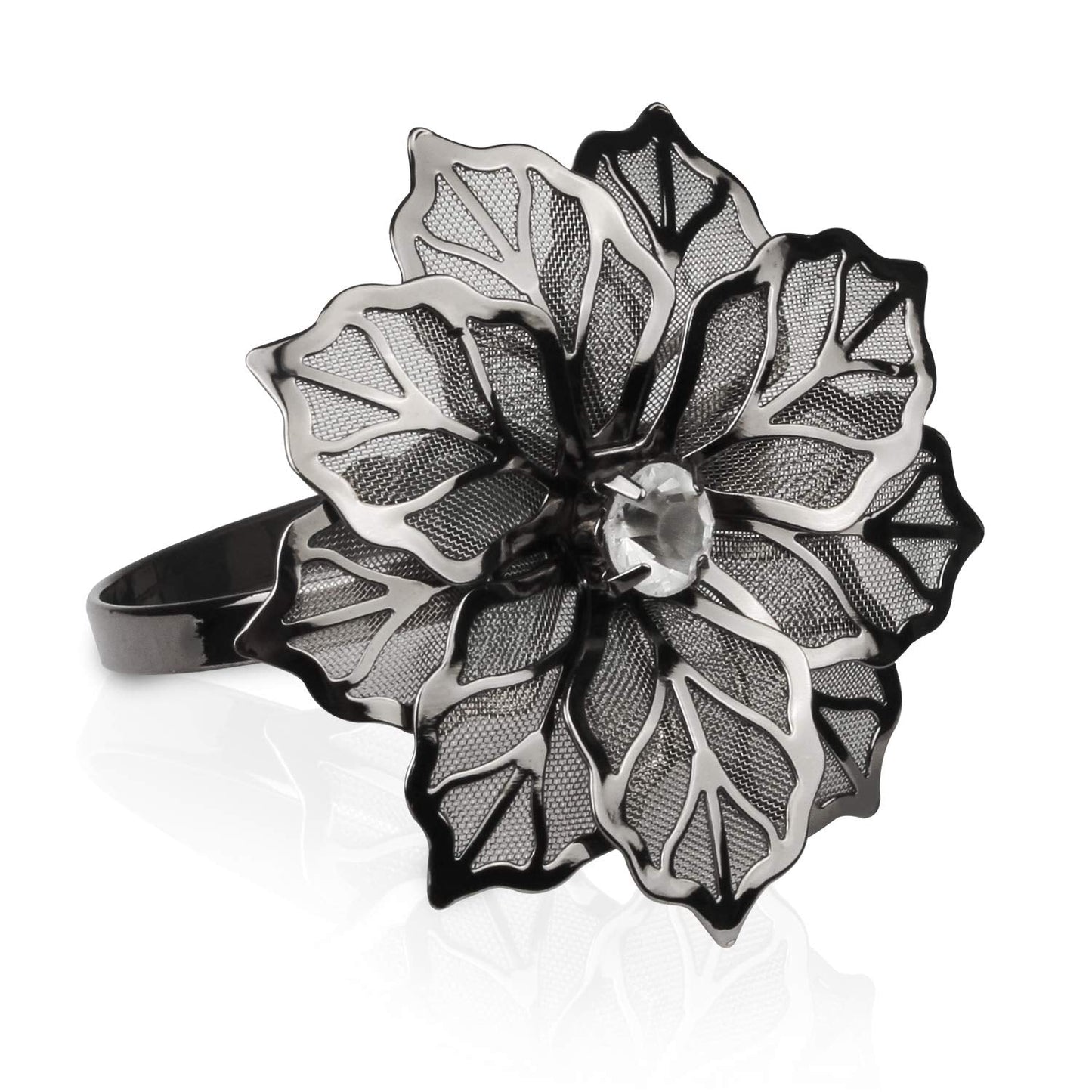 Picowe Set of 12 Alloy Napkin Rings with Hollow Out Flower Napkin Ring Holders for Wedding Party Holiday Banquet Christmas Dinner Delicate Serviette Buckles Decor Favor (Gun Metal)