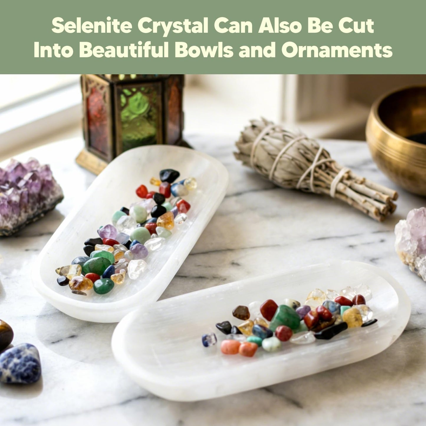 Colaxi Natural Selenite Crystal Bowl, Long Oval Shape Selenite Moroccan Charging Plate Bowl for Cleansing, Healing, Recharging Crystals, Home Decor Housewarming Gift for Men Women, Style A