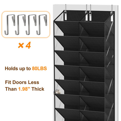 UVIAHOMI 20-30 Pairs Over the Door Shoe Organizer, Clear Pockets Hanging Shoe Storage for Closet, 10-Tier Door Shoes Rack, Handing Shoes Holder Fit All the Family's Sneakers, Boots, Heels, Black