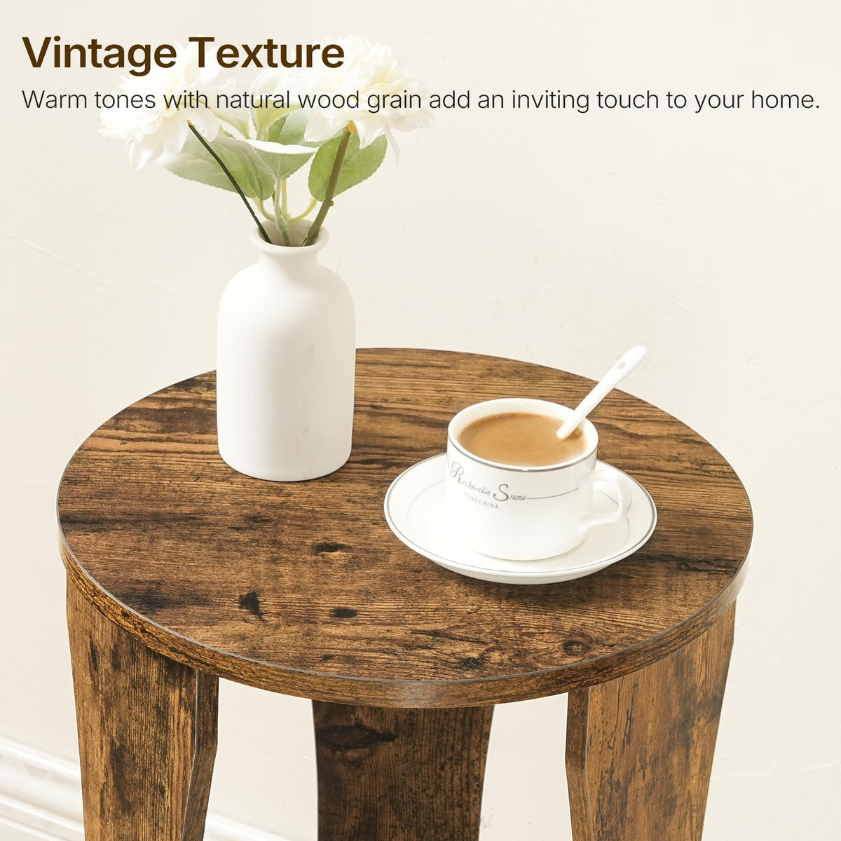 YATINEY Round Side Table, 3-Tier Wooden End Table with Storage Shelves, Drink Table for Small Spaces, Martini Table for Living Room, Bedroom, Rustic Brown ET15WL