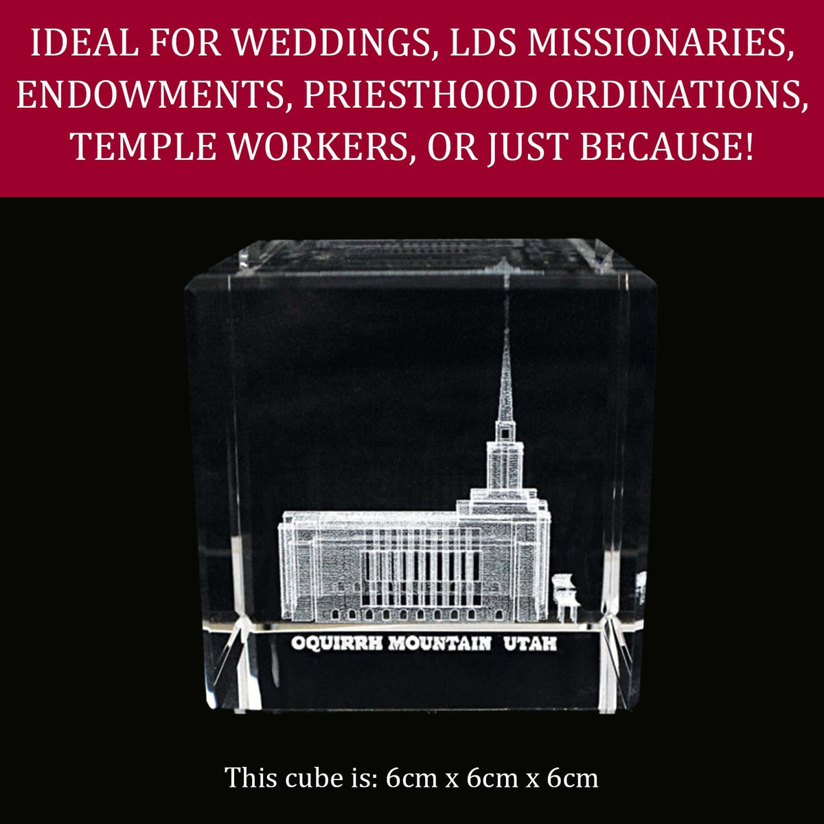 Ringmasters Crystal Cube Desk Decor LDS Temple Paper Weights for Office Desk | Christian Home Decor, (Oquirrh Mountain Utah)