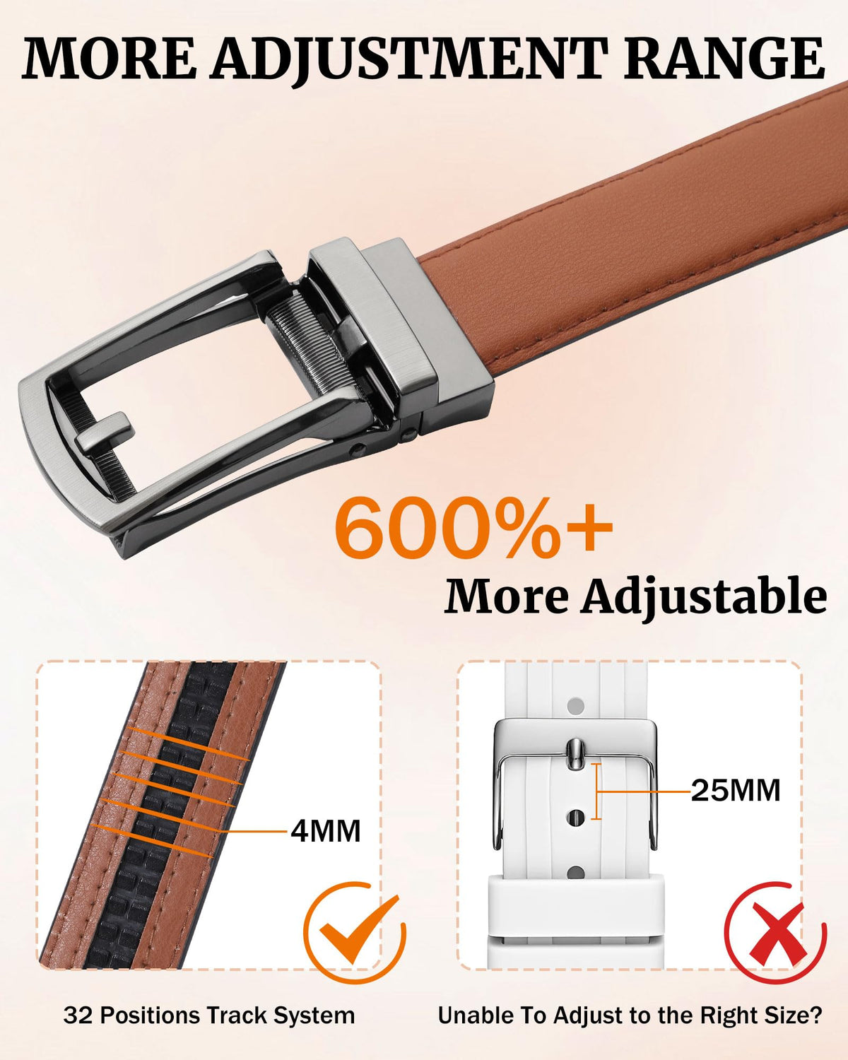 AWAYTR Boys Ratchet Belt for Kids - Brown and Brown Leather Belts for Dress Pants Uniform Jeans (80cm,Gunmetal-Brown)