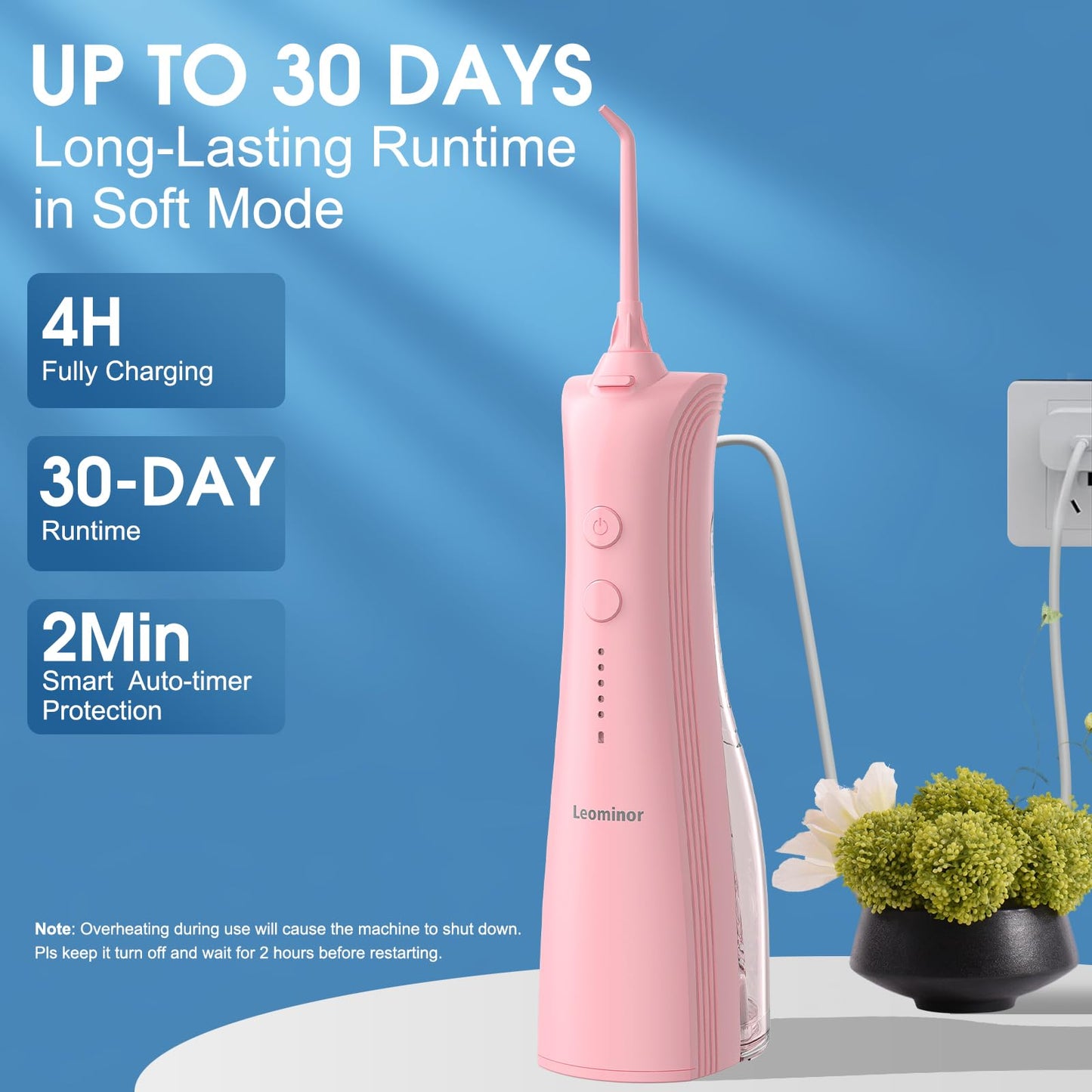 Leominor Water Dental Flosser - 5 Modes Cordless Portable Oral Irrigator, IPX7 Waterproof, Rechargeable Teeth Cleaner Upgrade Datchable Tank Professional Flossing Cleaning Pick for Home Travel (Black)