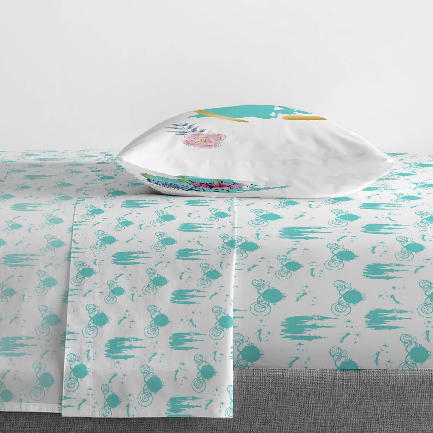 Jay Franco Kids Sheet Set with Fitted, Flat Sheets & Pillow Cover - Ultra-Soft Bedding with Pillowcase for Room Decor, Blue - Princess Cinderella, 3 Piece Twin