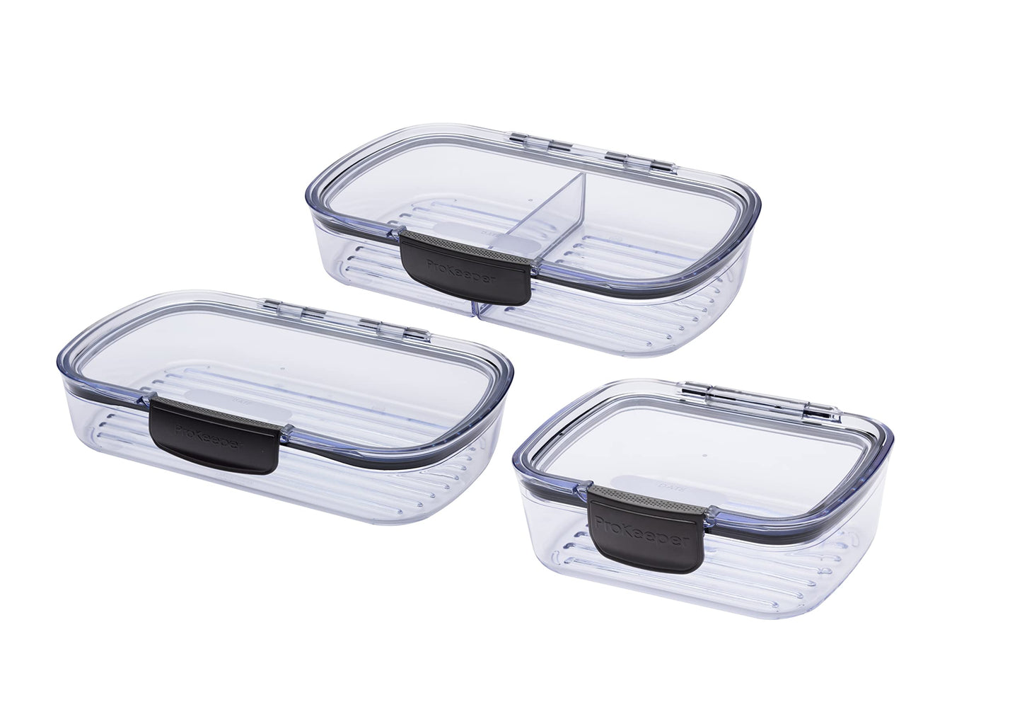 Progressive Prokeeper + Deli Storage Set: Air-Tight Silicone Sealed Containers w Grooved Bottom, Dry Erase Lid, BPA-Free, Stackable, Keeps Meats & Cheeses Fresh Longer, 3-Piece Set (1.65L, .69L, 1.6L)