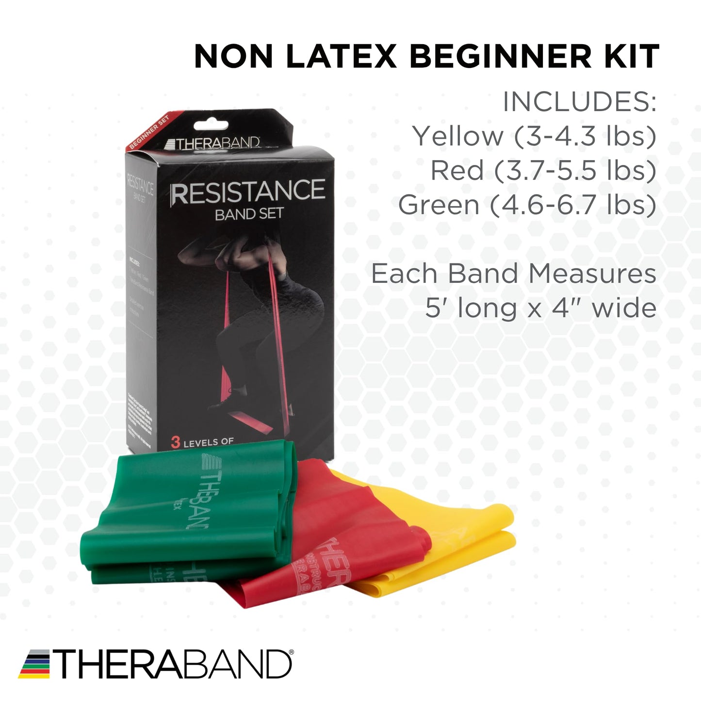 TheraBand Non-Latex, Elastic Resistance Bands Set for Physical Therapy, Yellow, Red, Green, Beginner