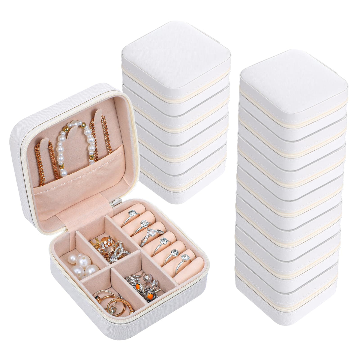 Meyeyaia 12pcs Mini Travel Jewelry Case,White Bridesmaids Proposal Small Jewelry Box Mini Jewelry Organizer,Small PU Leather Portable Storage Box for Rings,Earrings,Necklaces,Pendants,Bracelets