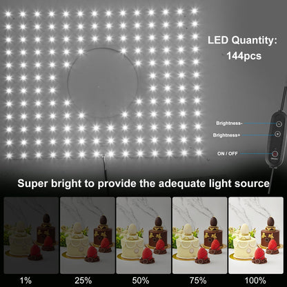 FotStdio 16x16 Inch Photo Studio Light Box Photography with 144 LEDs (CRI>95) & 6 Backdrops, Portable/Dimmable Folding Shooting Tents for Toys/Jewelry/Watches/Cosmetics/Food