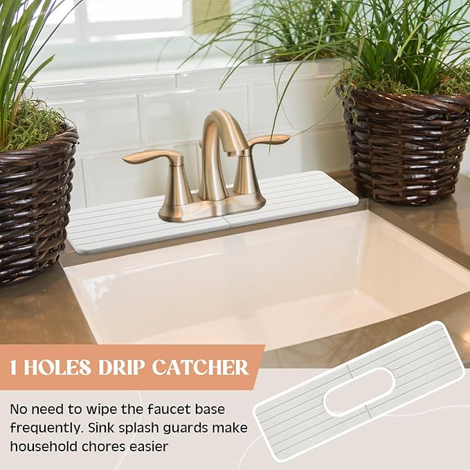 an Oval Hole White Faucet Mat for Kitchen Sink Bathroom 17.32" x 4.6" Kitchen
