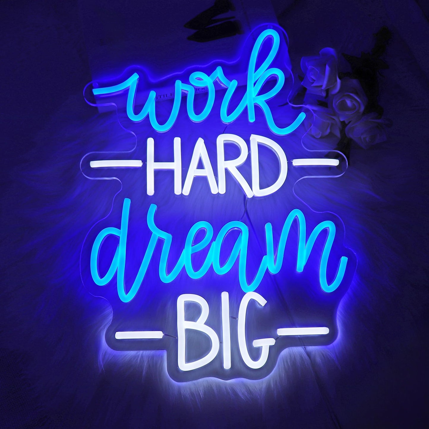 Whfobfe Blue&White Neon Sign Led Neon Lights Signs for Wall Decor USB Powered Led Signs for Room Decoration-Work Hard Dream Big