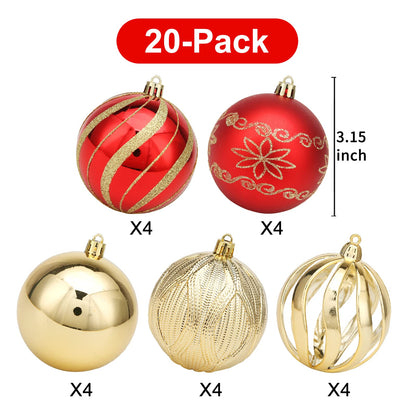Christmas Ball Ornaments Set, 20pcs 3.15'' Red and Gold Christmas Shatterproof Ornaments Set for Xmas Tree Traditional Christmas Tree Decoration Hanging Baubles for Home Decor