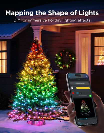Govee Christmas Lights 2, RGBWIC 164FT 500LEDs String Lights for Holiday Decor, Smart Indoor Outdoor LED Decoration with Shape Mapping Function, 130+ Scene Modes, APP Control, Green Wire