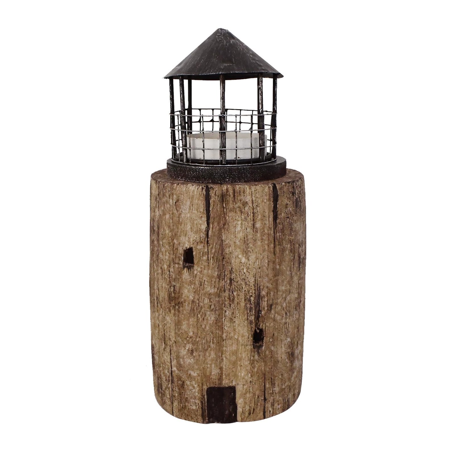 Linfevisi Wooden Lighthouse Candle Holders Decorative Tea Light Holder Ocean Beach Nautical Coastal Mini Standing Lighthouses Figurines Rustic for Home Decor Bathroom Table Party Wedding 10 Inches