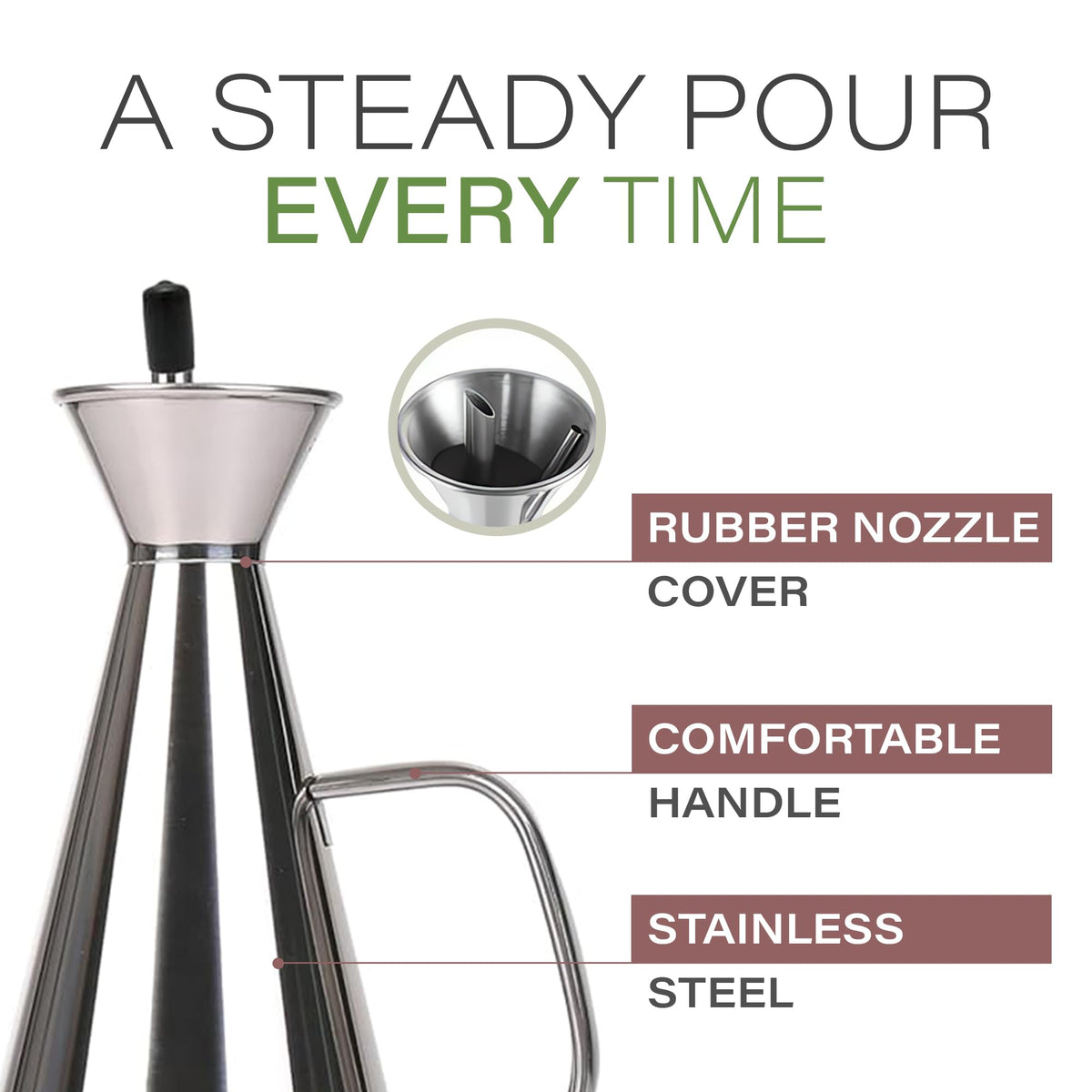 Olietta Olive Oil Dispenser Bottle Stainless Steel Non Drip Leak Proof No Mess Vinegar Pourer & Kitchen Drizzler 17 oz 500ML 0.5 Litre Great for Pouring & Drizzling Easy to Clean & Leakproof