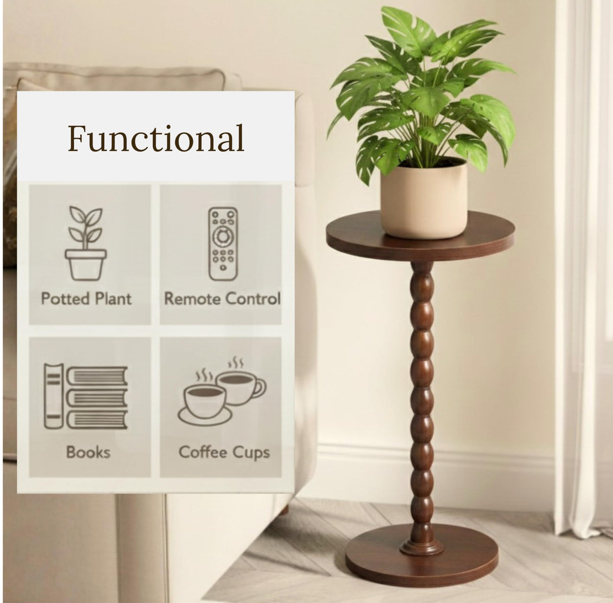 BENNTOR Round Wooden Small Side Table for the Living Room, Modern Pedestal Side Table for Small Spaces, Drinks, Corner, Accent Piece, and Compact Nighstand Bedroom, Tool-Free Easy Assembly, Walnut