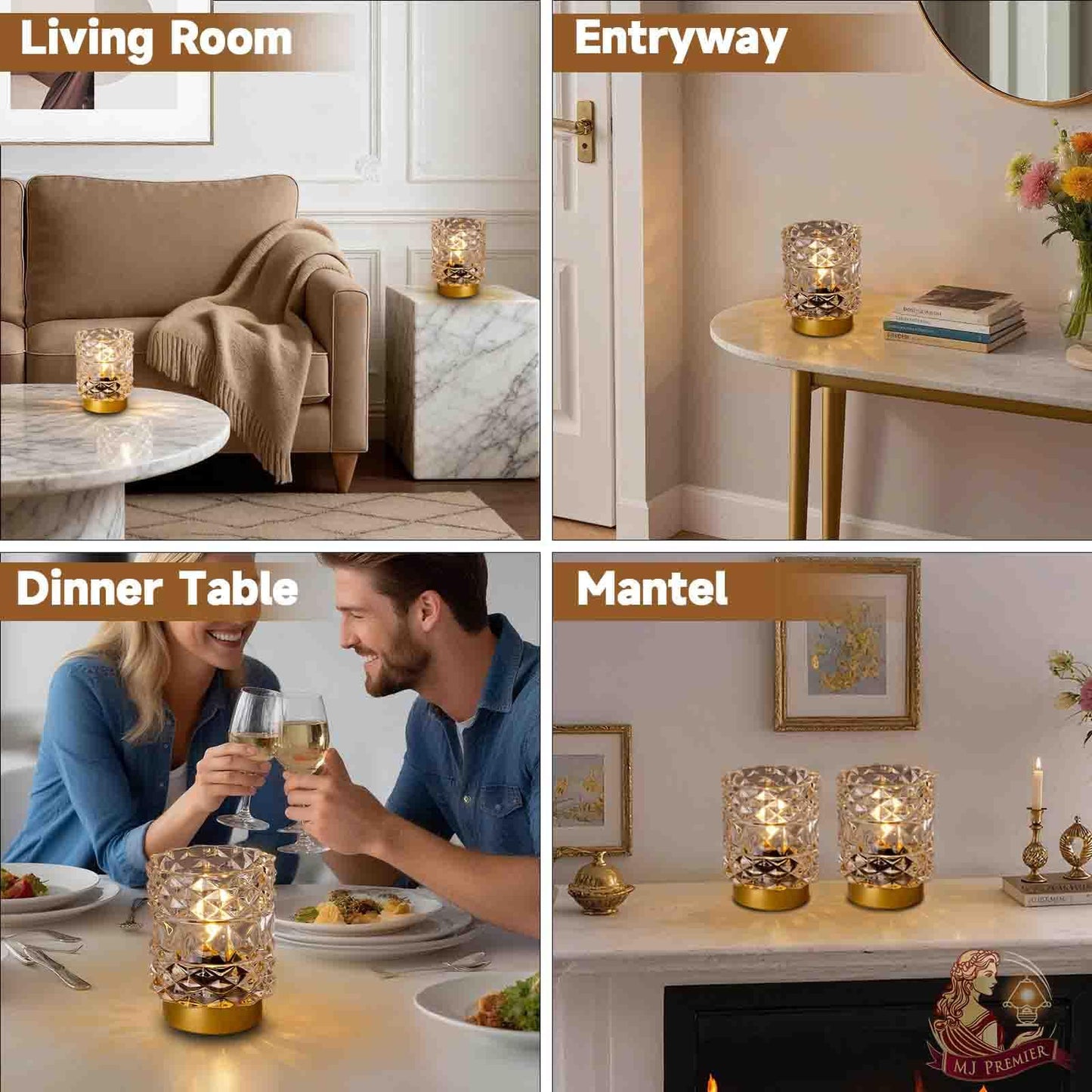 MJ PREMIER Battery Operated Lamp with Timer, Cordless Table Lamps for Shelf Decor, Rhombus Texture Aesthetic Crystal Lamp, Small Decorative Lamps for Bedroom/Bathroom/Kitchen/Entryway/Dorm (Clear)
