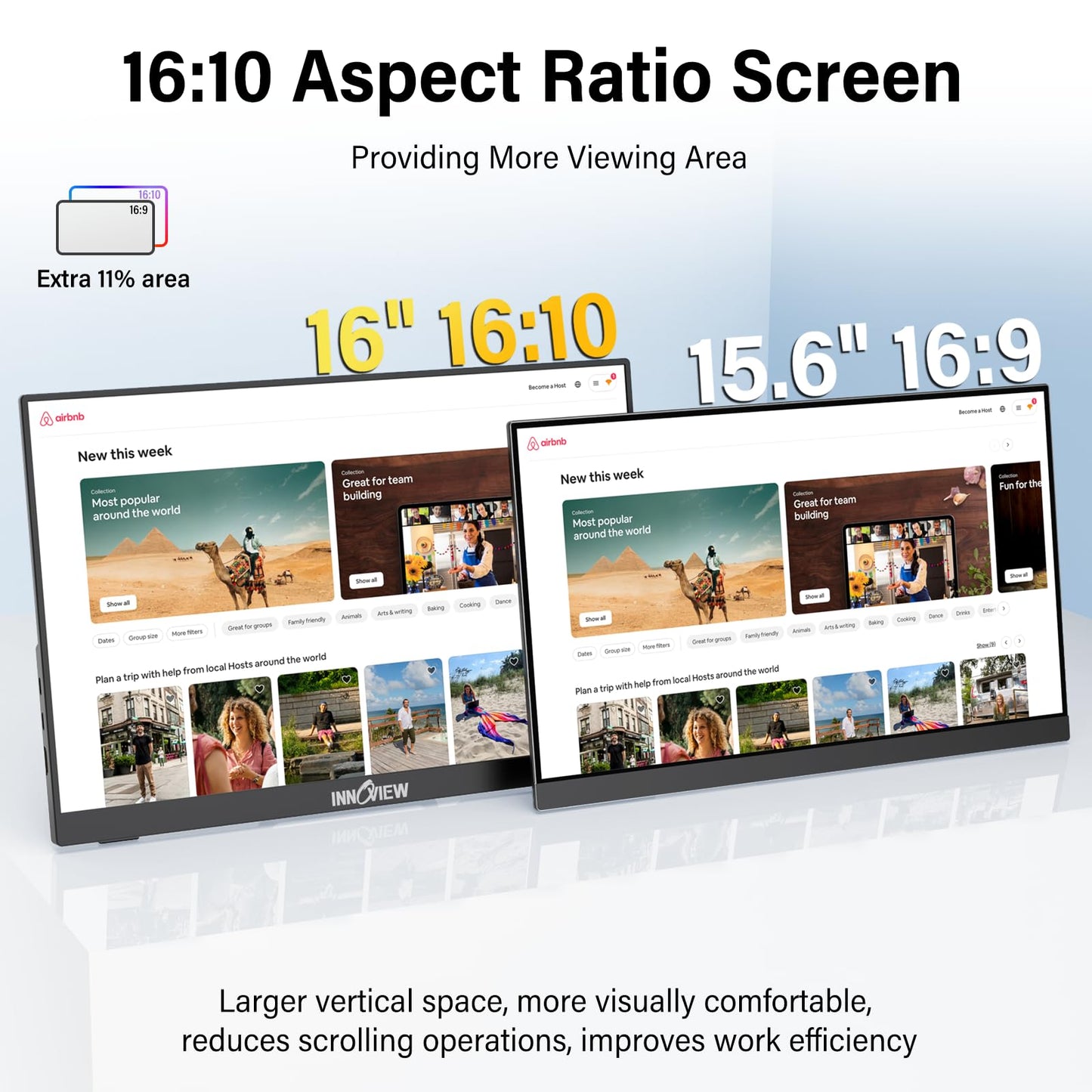 InnoView Portable Monitor Touchscreen 15.6" 1080P 10-Point Touch Screen Monitor Portable with Protective Sleeve Built-in Stand, 1200:1 HDMI USB C Travel Monitors for Laptop, PC, Phone