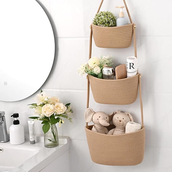 Hanging Storage Baskets, Over the Door Basket, Cotton Wall Baskets Storage