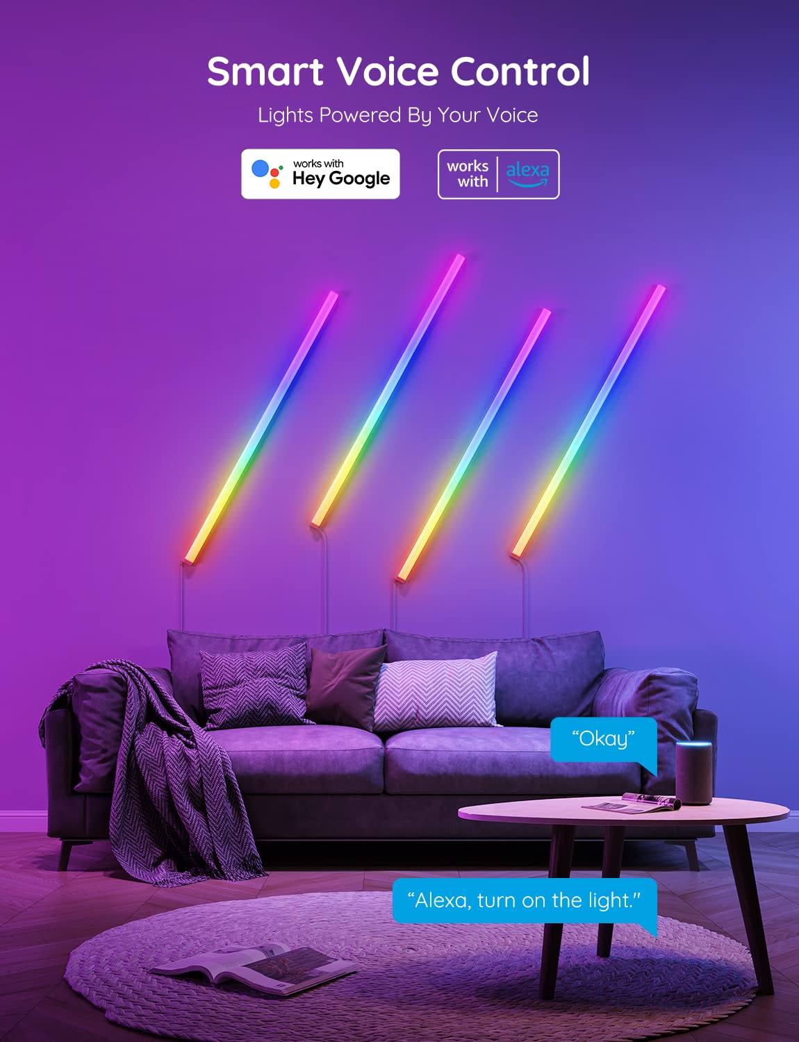 Govee Glide Wall Lights, RGBIC LED Light, Smart Gaming Light Compatible with SmartThings, RGB Lights Bar, LED Wall Lights for Bedroom, 2 Panels Set (3 Sections/Panel), Not Flexible