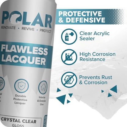 Polar Flawless Clear Lacquer Spray - 400ml - Gloss Finish - Non-Yellowing & Scratch Resistant - Interior & Exterior Surfaces for Wood, Metal, Plastics, Glass & Ceramics
