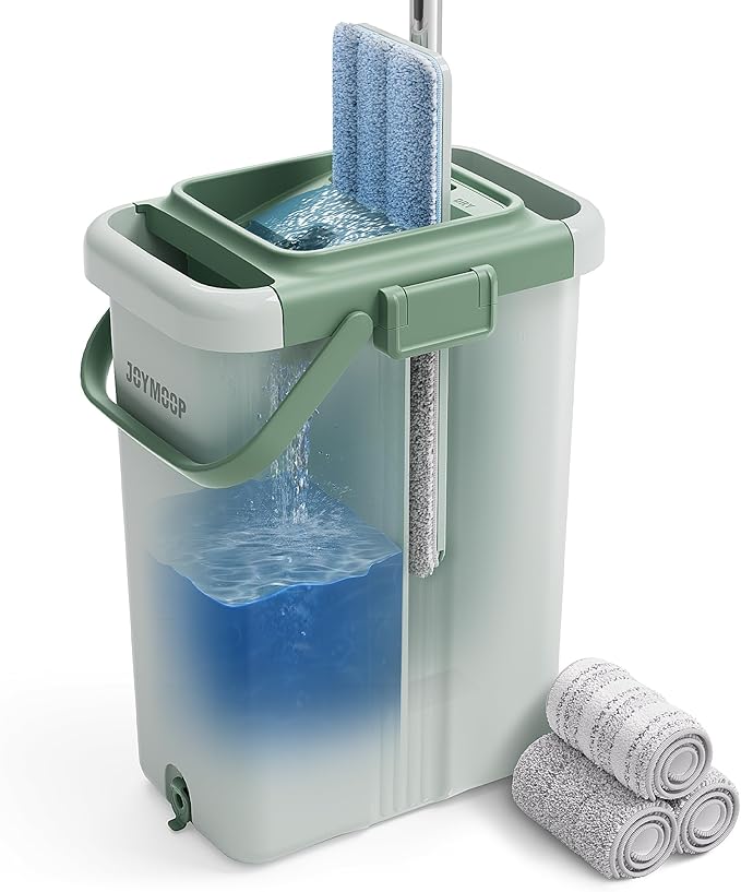 JOYMOOP Mop and Bucket with Wringer Set, Flat Squeeze Mop with Bucket, Dust Mop