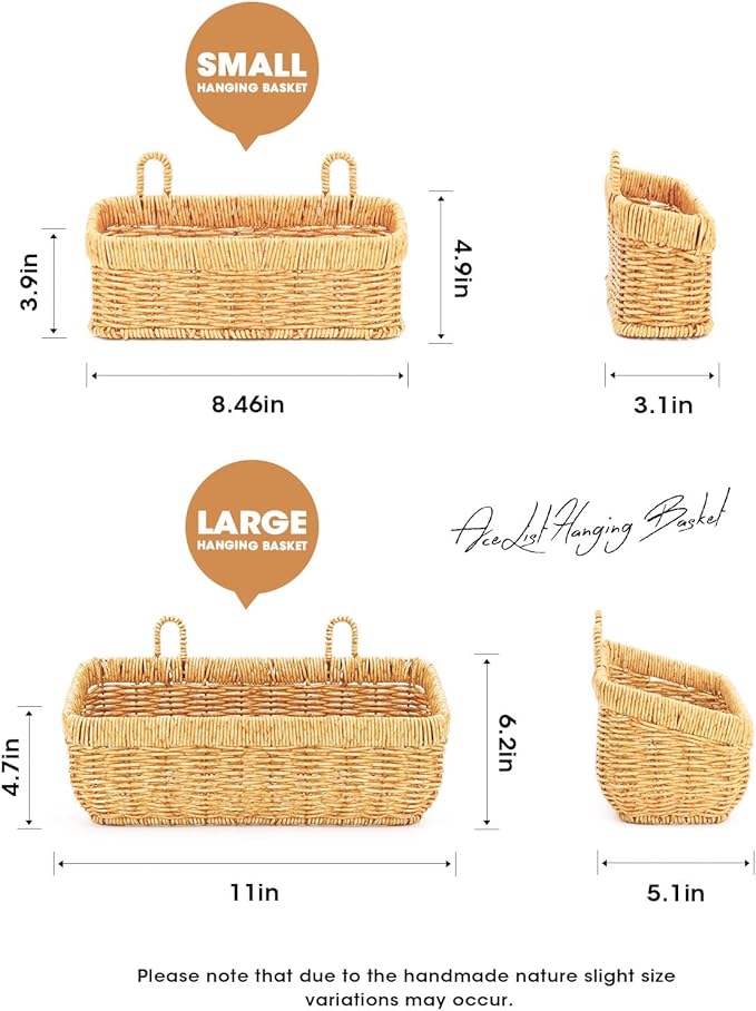 AceList Wall Hanging Basket, Boho Style Hand-Woven Hanging Storage Baskets