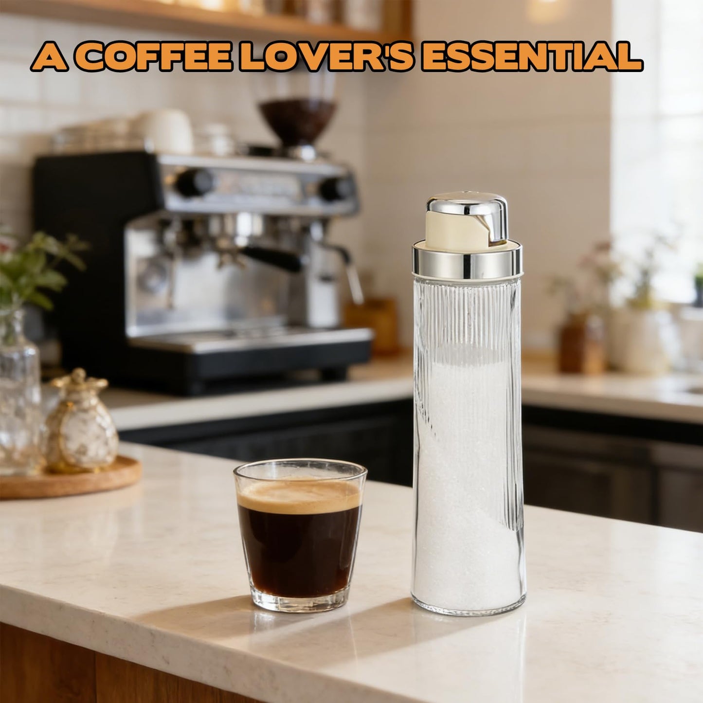 2 PCS 20 OZ Large Glass Sugar Dispenser with Pour Spout Large Capacity Glass Jars for Sugar Coffee Sugars Container Non-slip Ribbed Design Food-Grade for Salt Tea Coffee Station Kitchen Baking, Silver