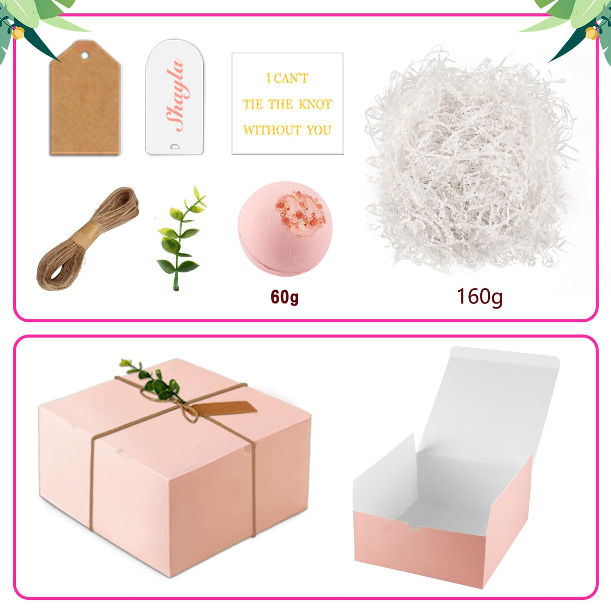 73pcs Bridesmaid Gifts Set Of 6 Pink，Maid of Honor Proposal Box Gift,Scented Candle Salt Ball Makeup Bag Rectangular Hair Clip Bridesmaids Scrunchies Knot Bracelet Bridal Shower Wedding Party