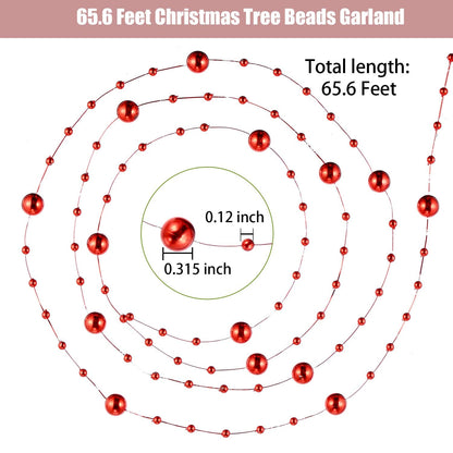 Pangda 65.6 ft Artificial Pearl Beads Garland for Christmas Tree Plastic Beaded String Strands Chain Ornament for Wedding Halloween Party Decoration Bridal Bouquet Craft Flower DIY Supplies(Red)