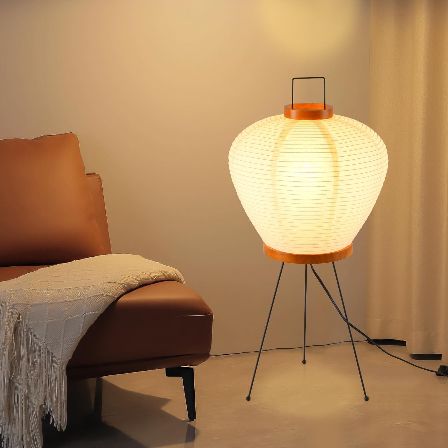 Teru Ji Kaikang 13" Rice Paper Floor Light,Nordic Design Rice Floor Lamp,Round Paper Lantern Bedside Light,Living Room Desk Lamp Bedrooms Paper Desktop Lamp