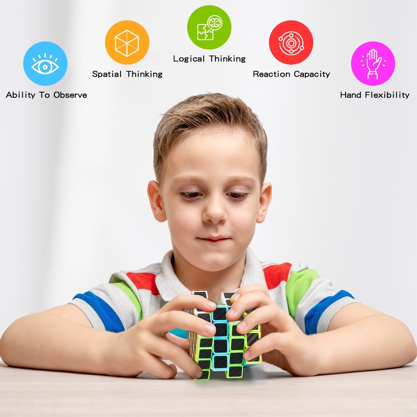 Coolzon Speed Cube Set 5 Pack Magic Puzzle Cubes Pyraminx Pyramid + Megaminx + 2x2x2 + 3x3x3 + 4x4x4 Cube Toys with Carbon Fiber Sticker for Kids Adults