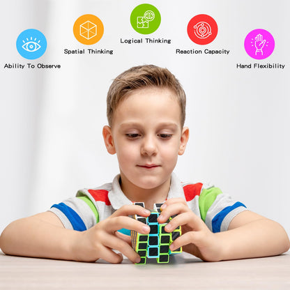 Coolzon Speed Cube Set 5 Pack Magic Puzzle Cubes Pyraminx Pyramid + Megaminx + 2x2x2 + 3x3x3 + 4x4x4 Cube Toys with Carbon Fiber Sticker for Kids Adults