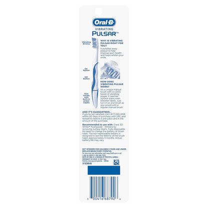 Oral-B 3D White Pulsar, Battery electric toothbrushes, 2 count SOFT toothbrush pack, removes stains, whitens teeth, travel essentials tooth brush
