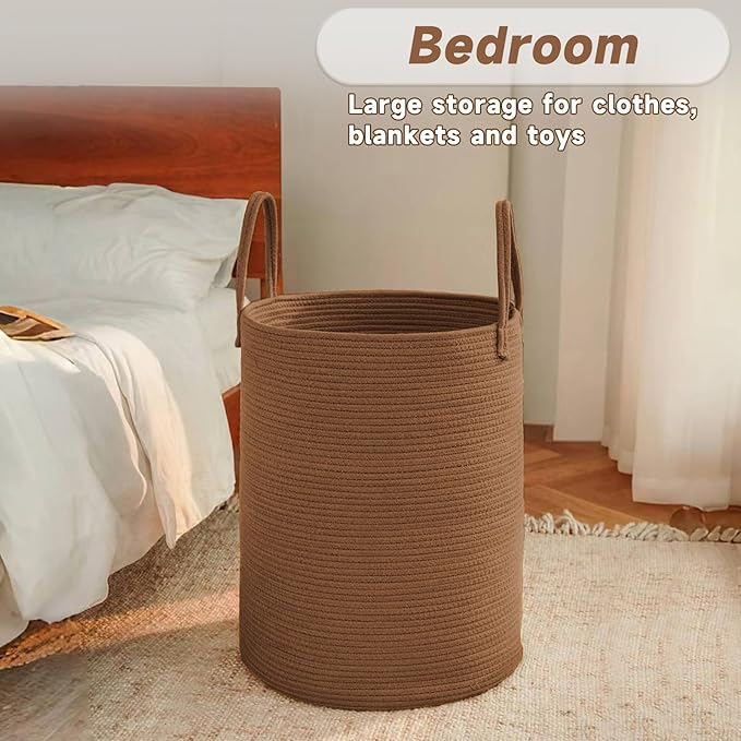 Large Woven Laundry Basket Hamper, 80L Cotton Rope Storage Bin