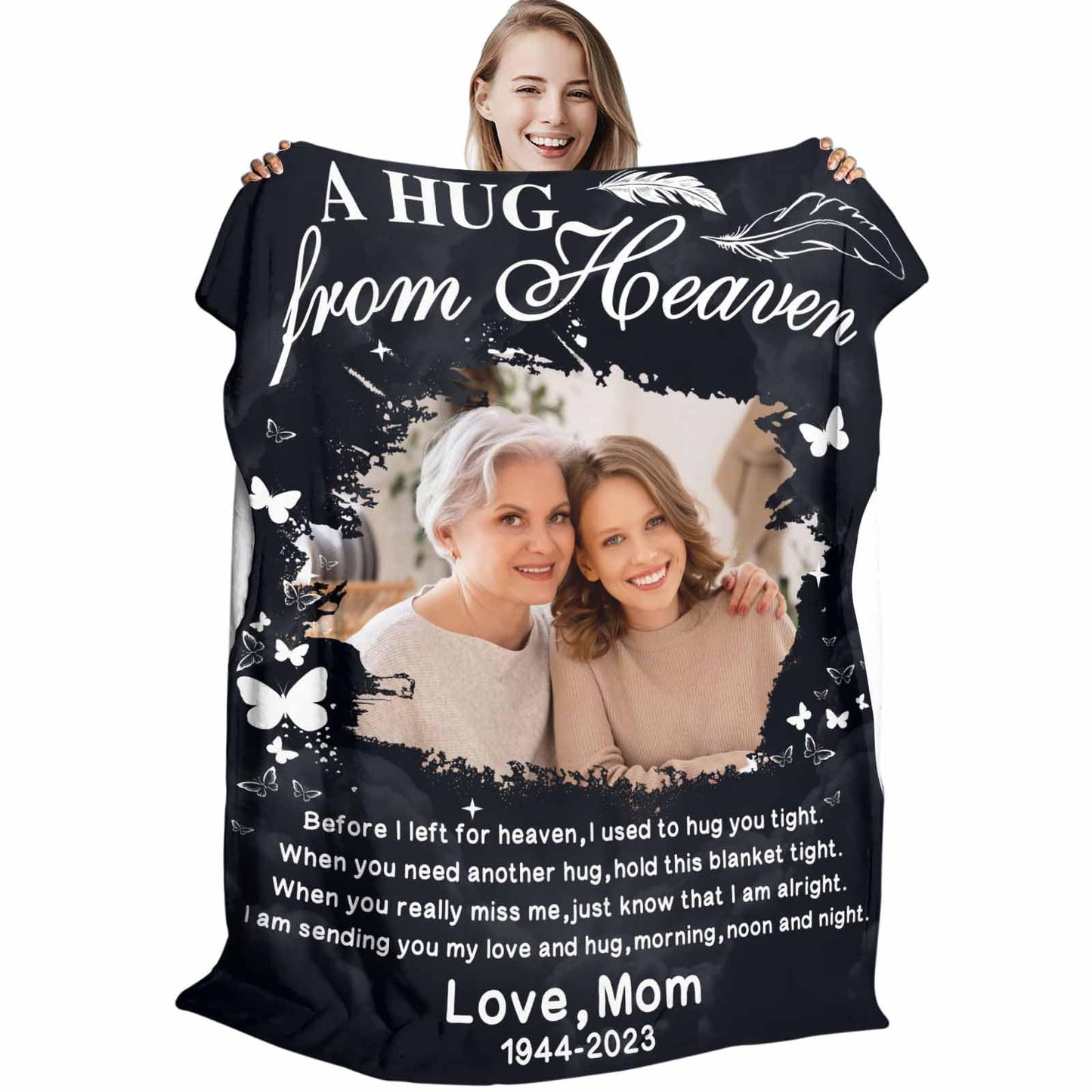 D-Story Custom Memorial Blanket with Photos in Loving Memory for Loved Ones Lost: Made in USA, Personalized Picture Sympathy Remembrance Grief Gift Funeral for Daughter Son Father Mother Brothers