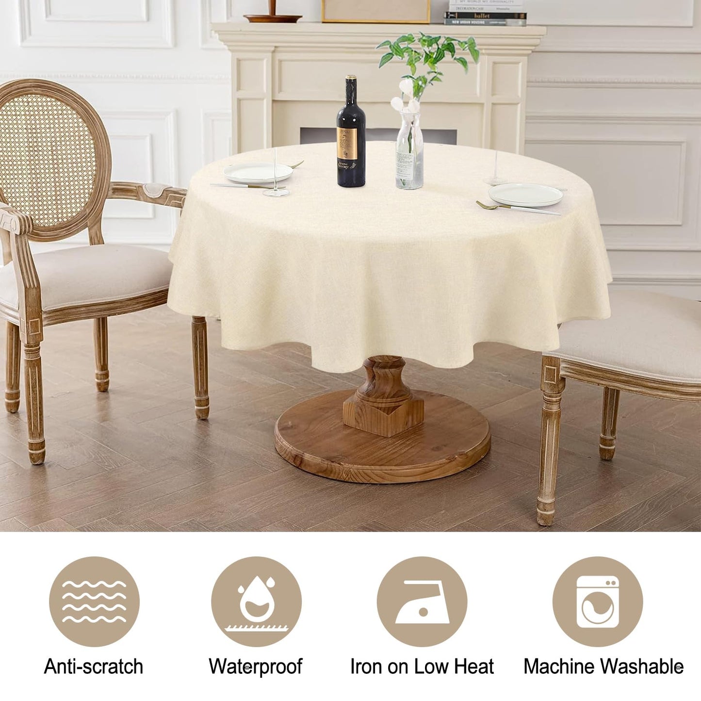 AUSSPVOCT Textured 50 Inch Round Tablecloth up to 54" Dia Tables Waterproof Spill-Proof Wipeable Table Cloth Wrinkle Free Circle Dining Table Cover for Birthday Farmhouse Outdoor Party Tablecloths .