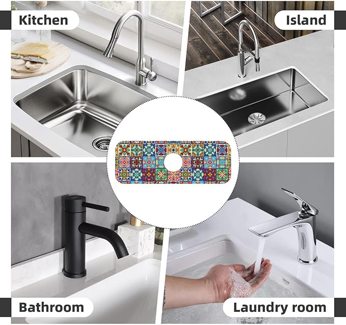 Talavera Mexican Ceramic Tiles Boho Kitchen Sink Splash Guard Faucet Mat 1 Pcs