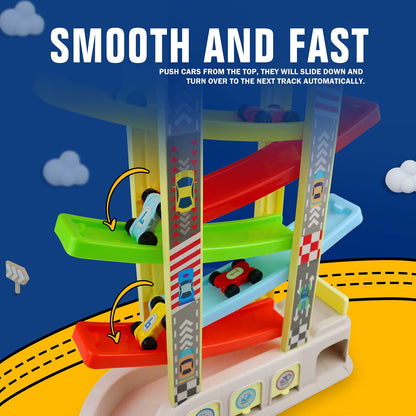 Montessori Toys for 2 3 Year Old Boys Toddlers, Car Ramp Toys with 6 Cars & Race Tracks, Garages and Parking Lots, Ramp Racer Toy Gift for Boys Girls Age 18 Months and Up, Multicolor