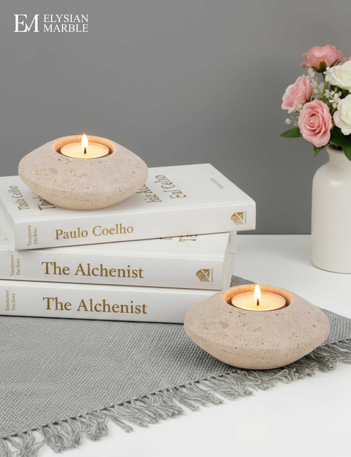 Tealight Candle Holders Set of 2 – Handcrafted Natural Marble Tea Light & Votive Holders, Decorative Stone Candle Holder Pair for Home Décor, Dining Table, Coffee Table & Wedding Decor