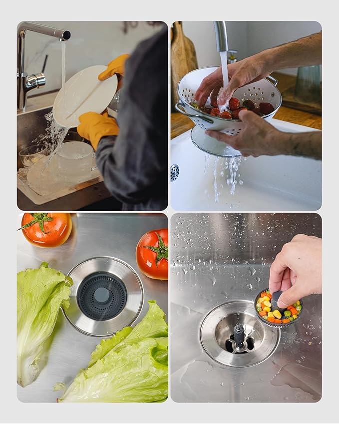 Hibbent 2 Pack Upgraded 3 in 1 Kitchen Sink Drain Strainer and Stopper Combo