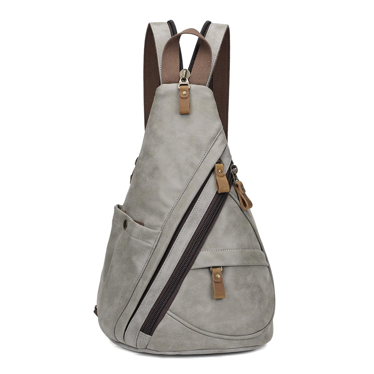 KL928 PU Leather Sling Bag - Small Crossbody Backpack Shoulder Casual Daypack Rucksack for Men Women(Leaden)