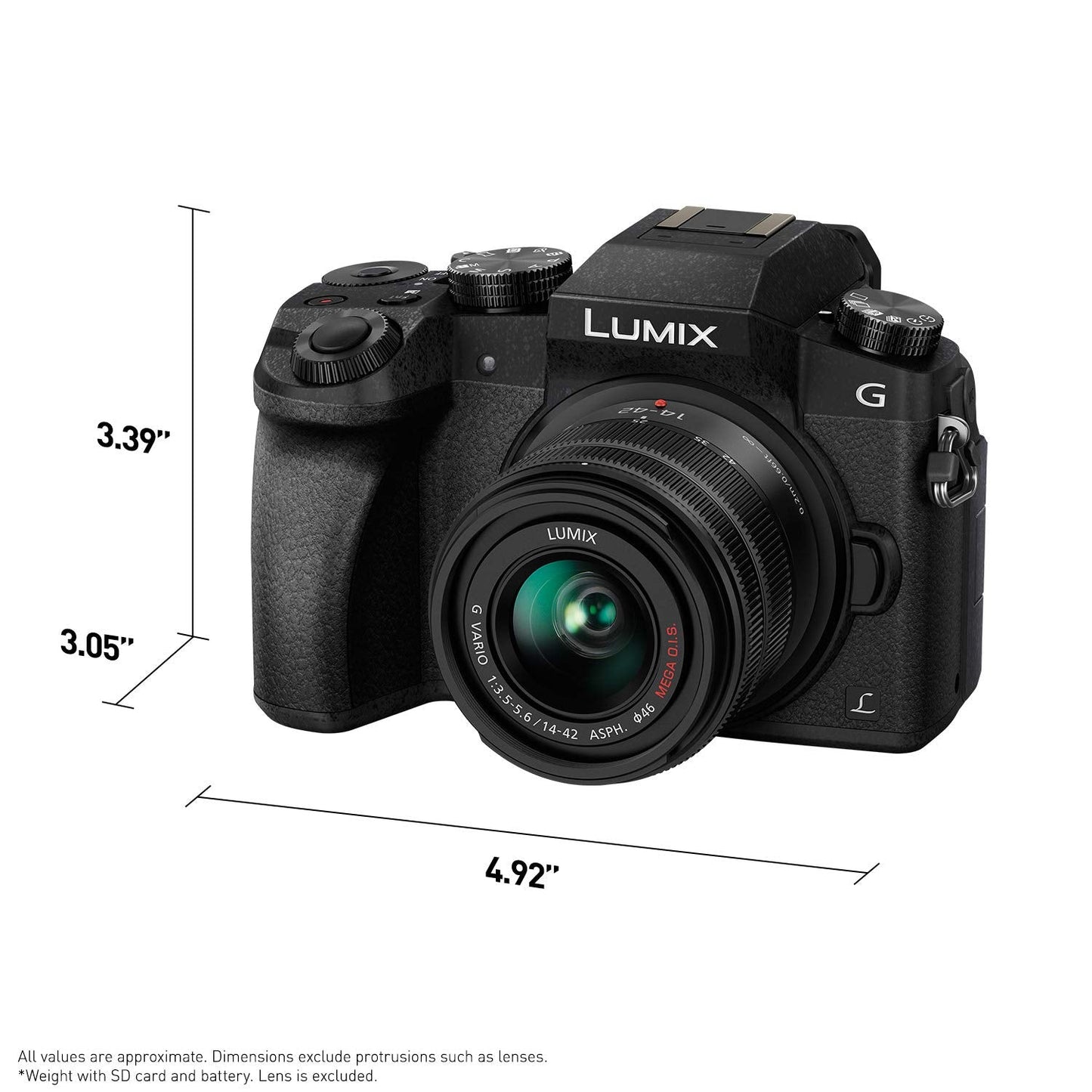 Panasonic LUMIX G7 4K Digital Camera, with 14-42mm Mega O.I.S. Lens, 16 Megapixel Mirrorless Camera, 3-Inch LCD, DMC-G7KK (Black)