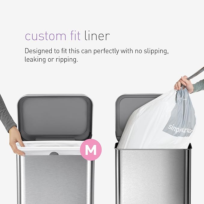 simplehuman Code M 200 Count, Dispenser Pack Custom Fit Liners, Drawstring
